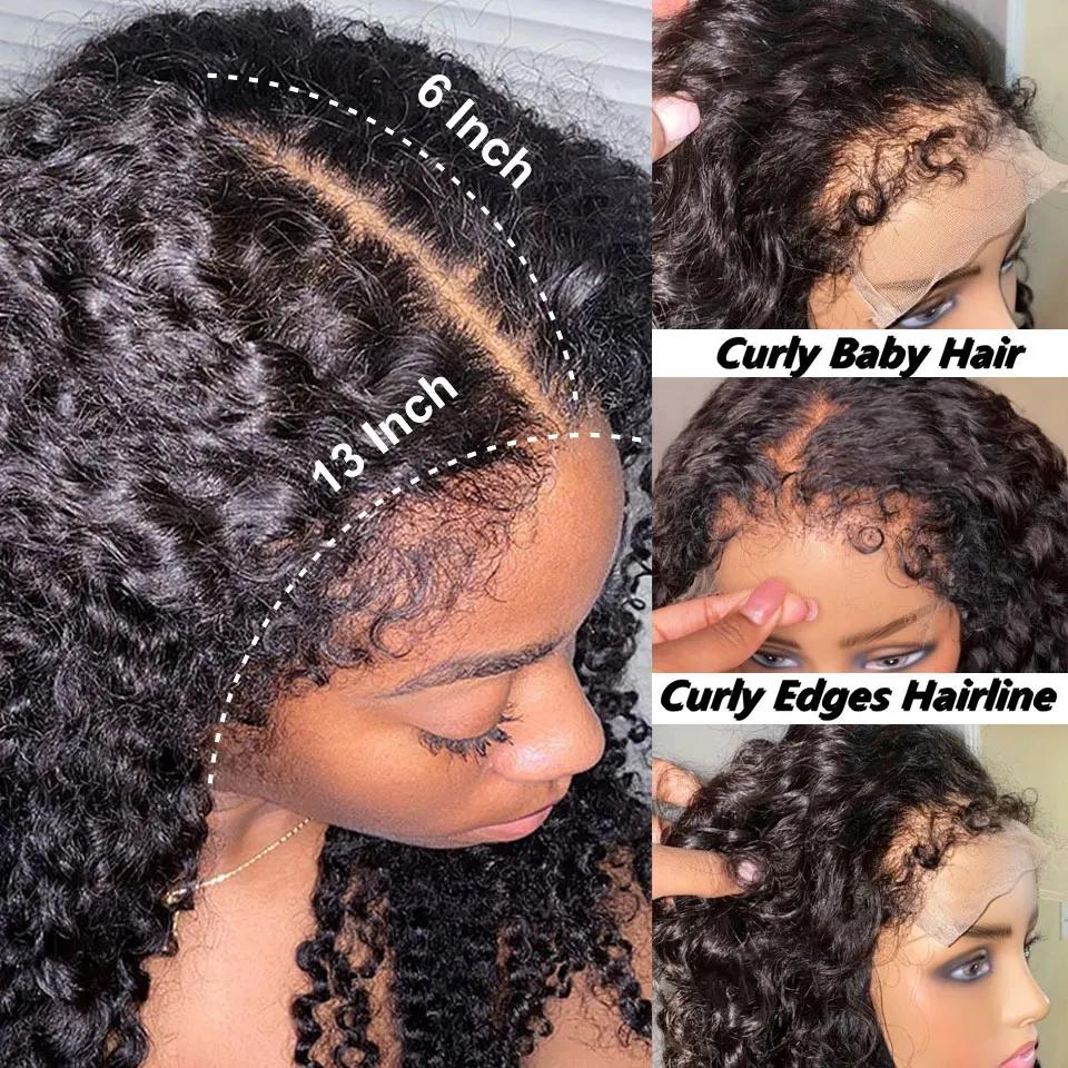 Perruque Lace Front Wig sans colle bouclée pour femme, cheveux naturels, Deep Wave, 13x6, 13x4, HD T