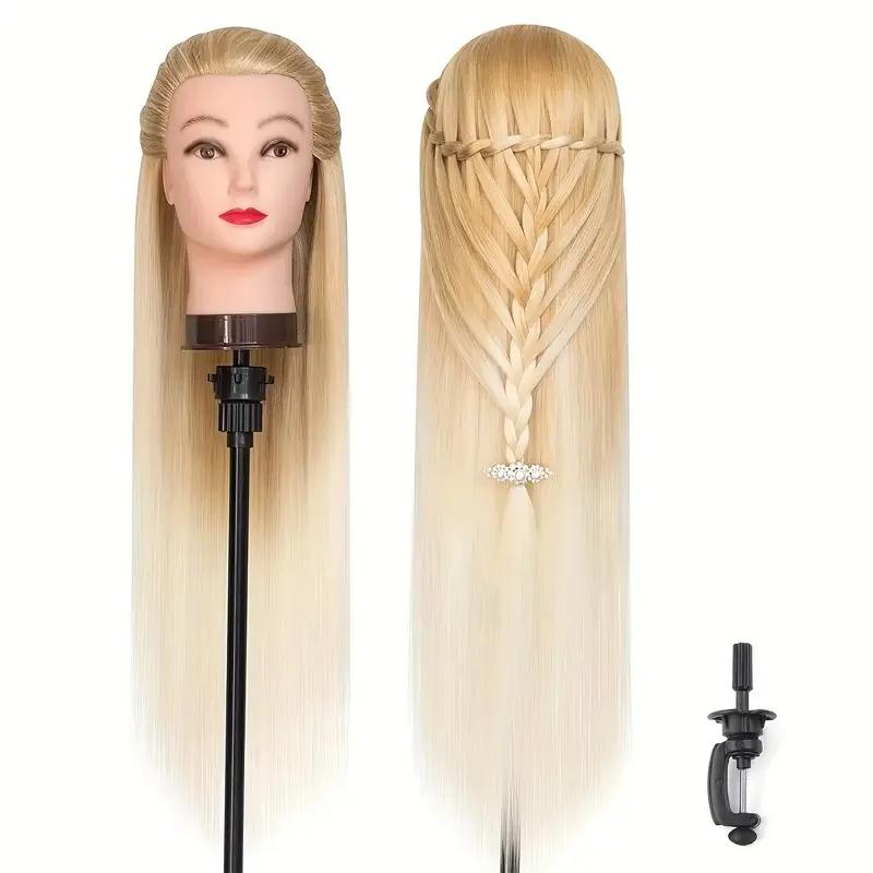 Modèle de tête de mannequin avec cheveux synthétiques longs, tête de mannequin tête de formation de