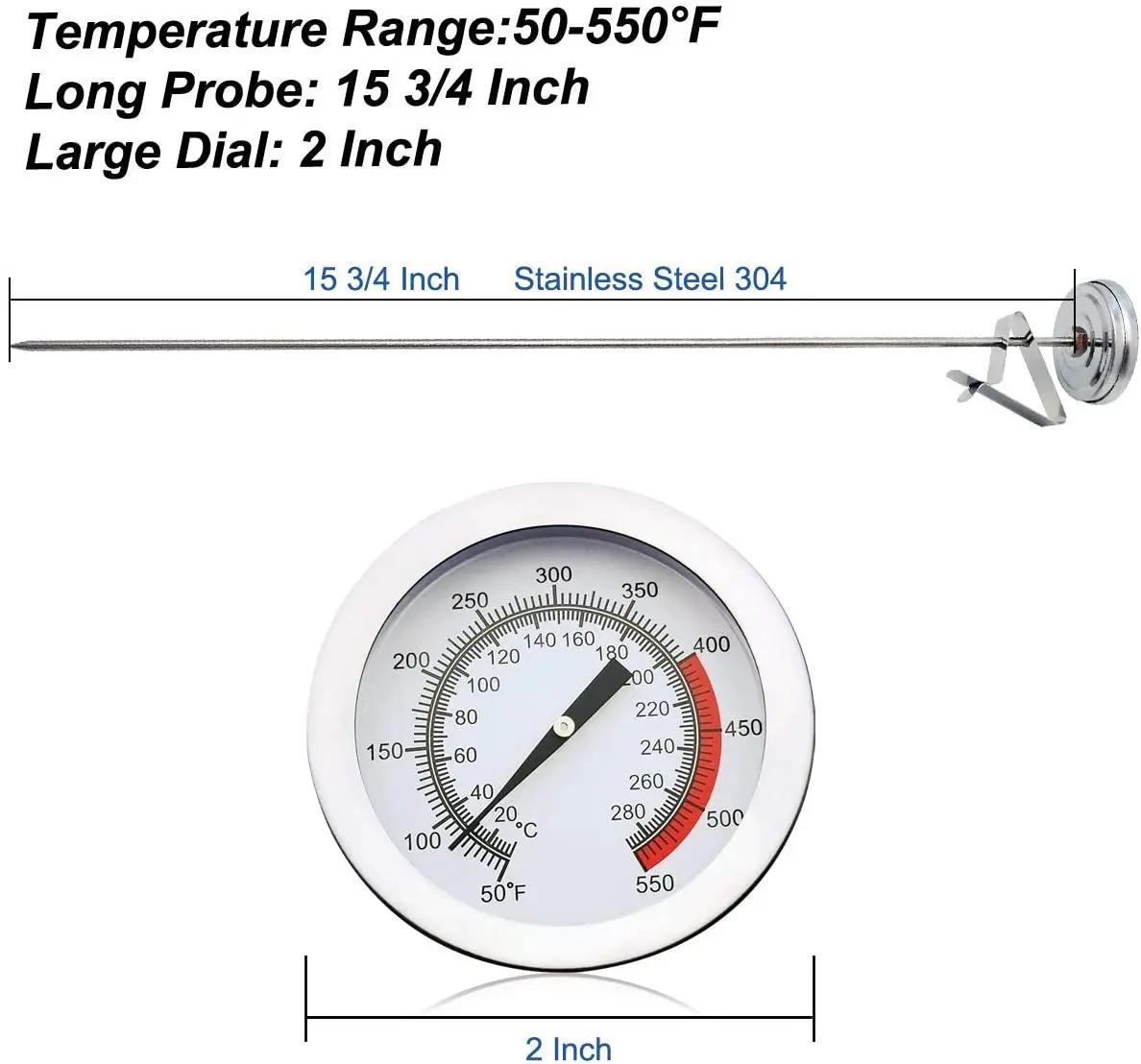 Thermomètre de friture en acier inoxydable 50-550 ° Jauge de température d'huile F avec clip – Sans