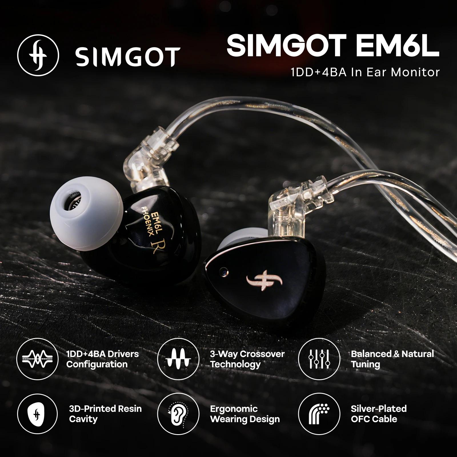 SIMGOT-Écouteurs intra-auriculaires à pilote hybride EM6L 1esse + 4BA, oreillettes HiFi IEM avec poi