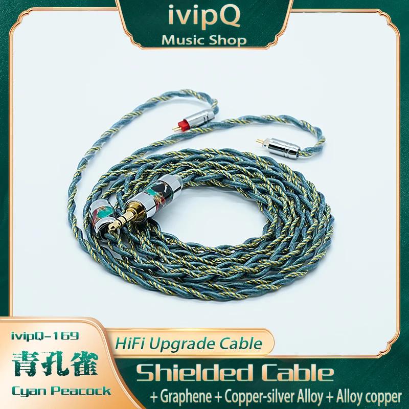IvipQ-169 Cyan Peacock Litz HIFI écouteur mise à niveau câble blindage fil graphène cuivre argent al