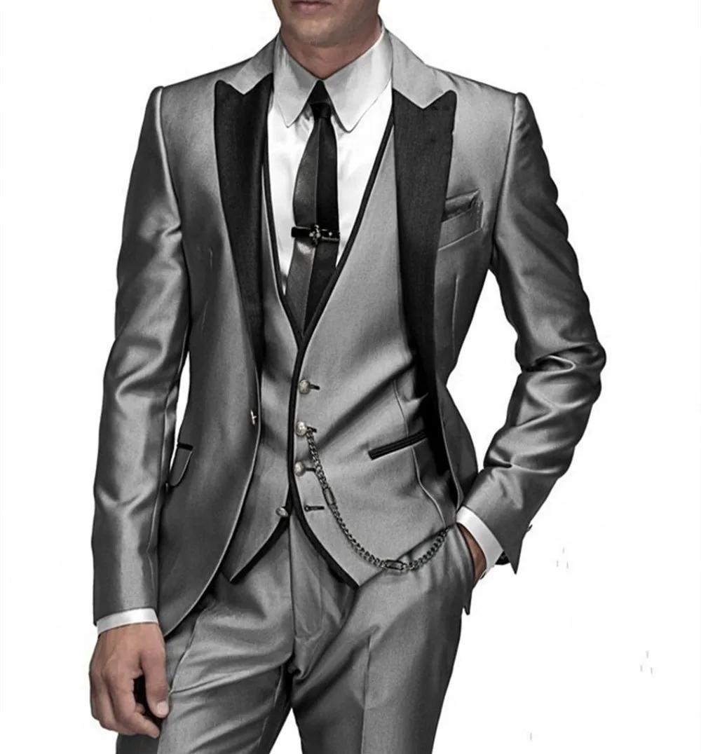 Costumes gris brillant pour hommes avec broderie, smokings de marié GroomTIME, meilleurs ensembles d