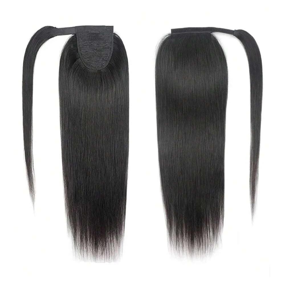 Extensions de cheveux humains queue de cheval à enrouler droite postiche de couleur naturelle pince