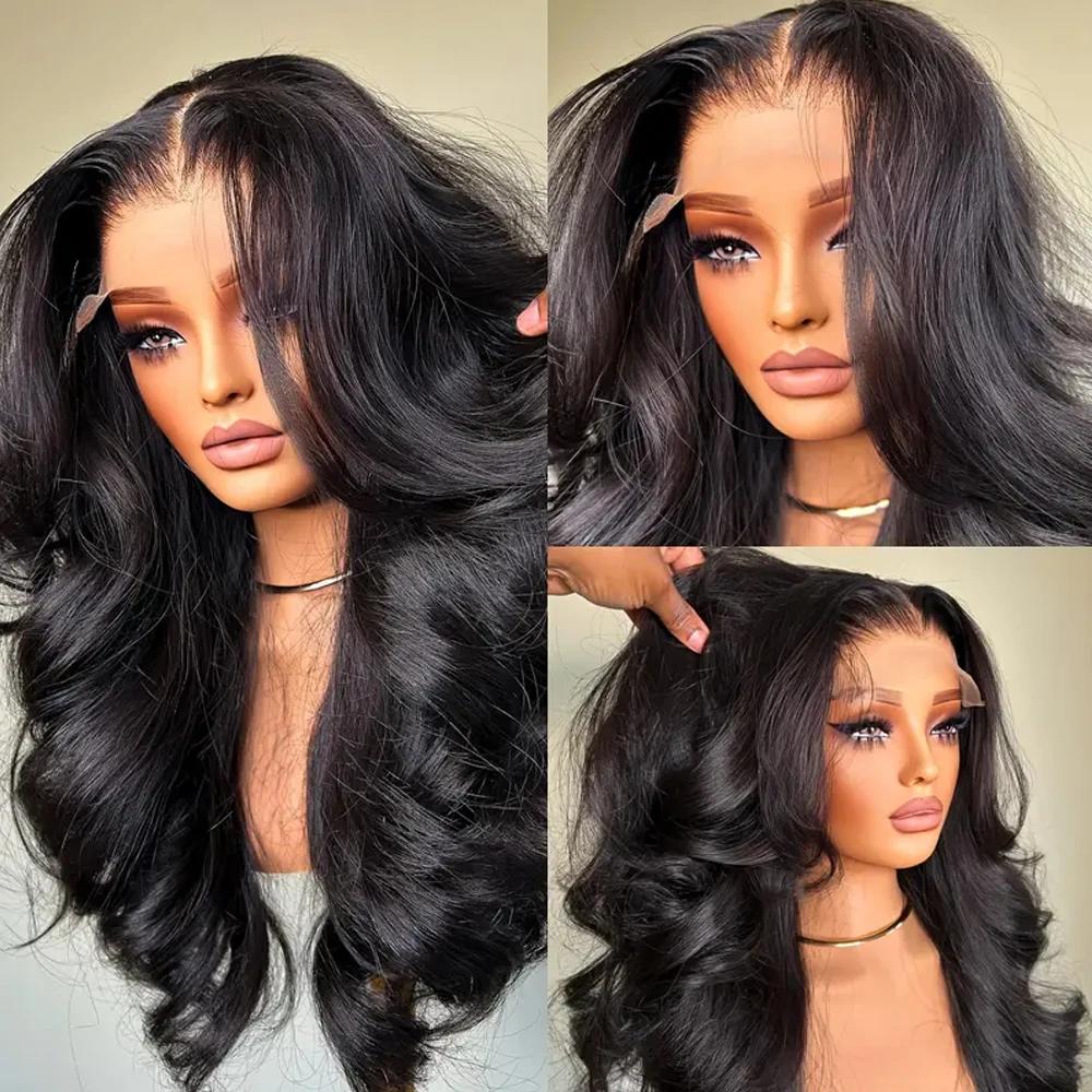 Perruques frontales en dentelle 13x4 sans colle, densité 250%, cheveux humains ondulés, cheveux brés