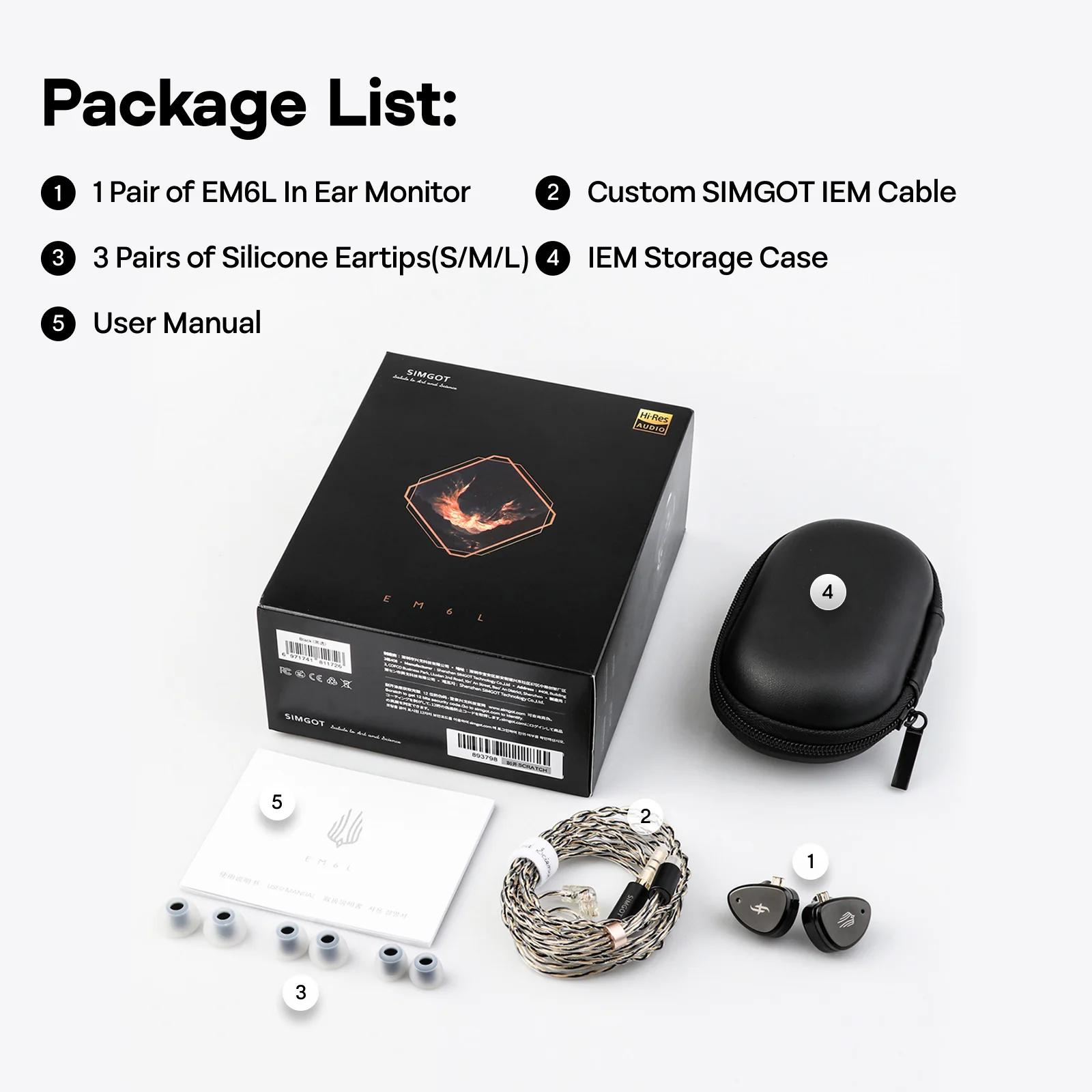 SIMGOT-Écouteurs intra-auriculaires à pilote hybride EM6L 1esse + 4BA, oreillettes HiFi IEM avec poi