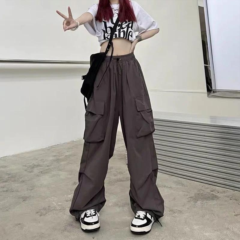 Pantalon Cargo Baggy décontracté pour femmes, couleur unie, taille basse, jogging, Tech, cordon de s