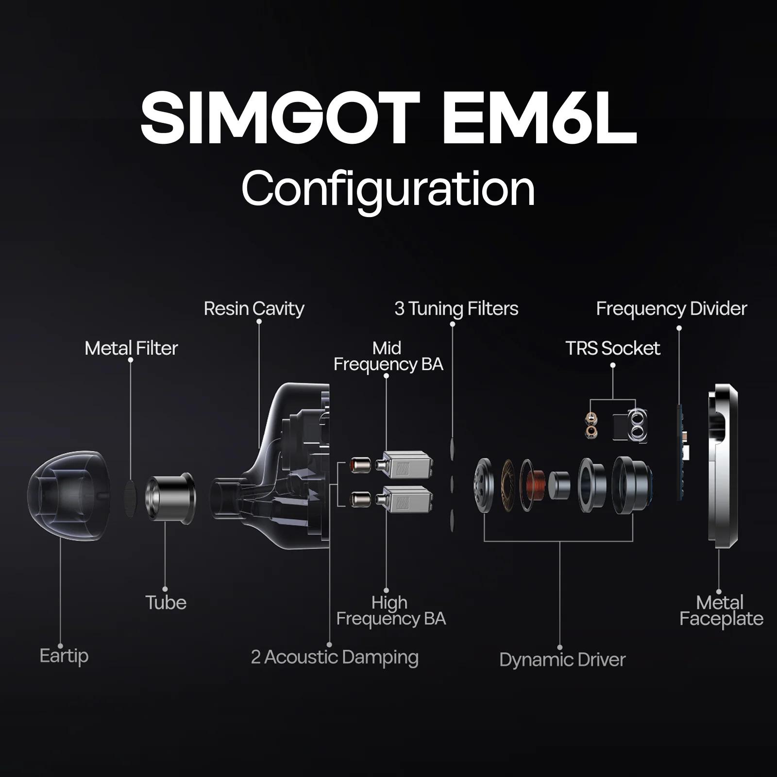 SIMGOT-Écouteurs intra-auriculaires à pilote hybride EM6L 1esse + 4BA, oreillettes HiFi IEM avec poi