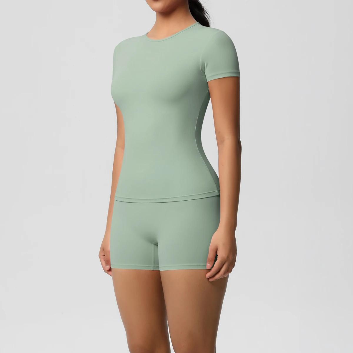 Ensemble de Leggings de gymnastique à séchage rapide, 2 pièces, manches courtes, respirant, extensib