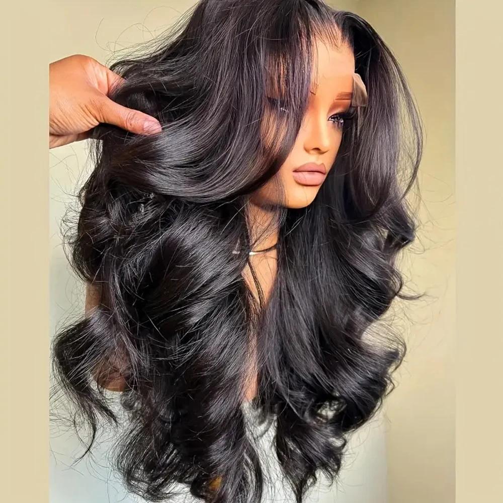 Perruques frontales en dentelle 13x4 sans colle, densité 250%, cheveux humains ondulés, cheveux brés