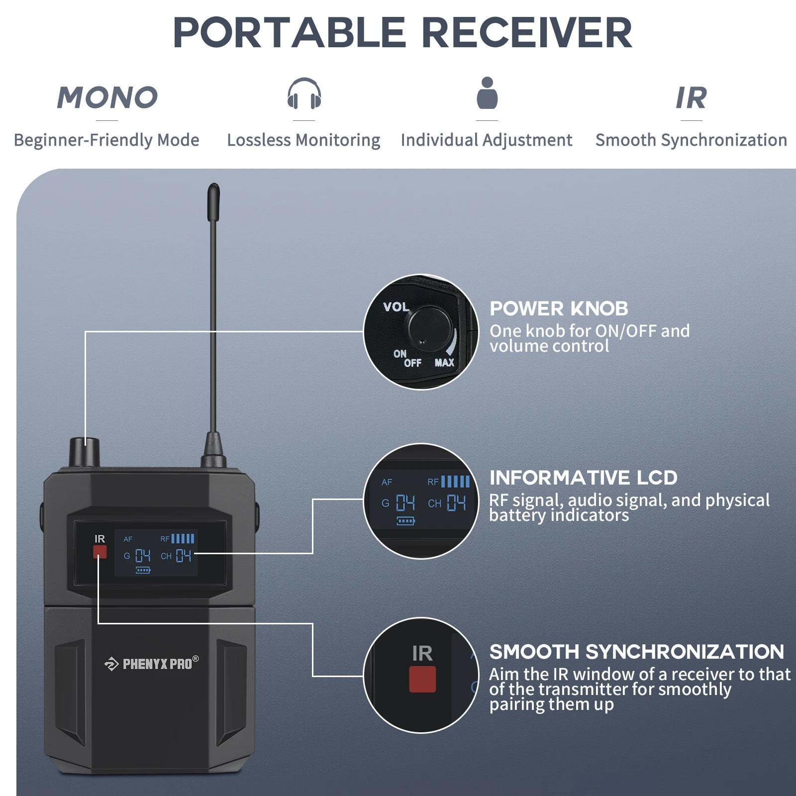 Récepteur Bodypack 500MHz/900MHz pour système de surveillance de scène sans fil PHENYX PRO PTM-11 &