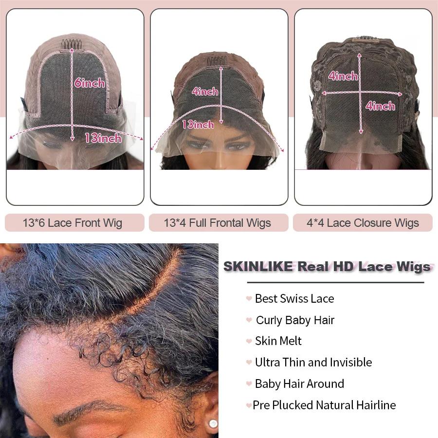 Perruque Lace Front Wig sans colle bouclée pour femme, cheveux naturels, Deep Wave, 13x6, 13x4, HD T