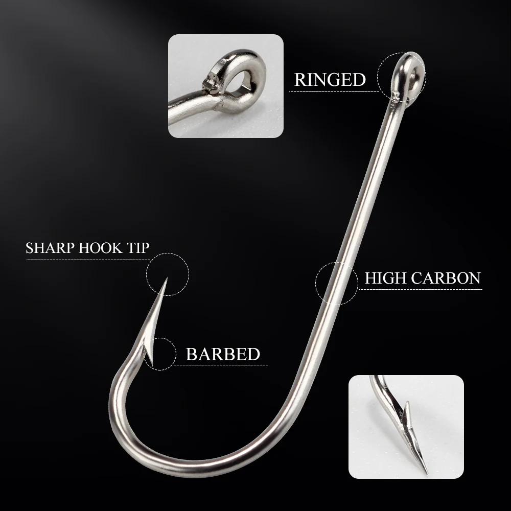 FTK rond Nickel grand hameçon de mer annelé 10 #-20 # 100 pièces/boîte hameçons de mer pliés de norv