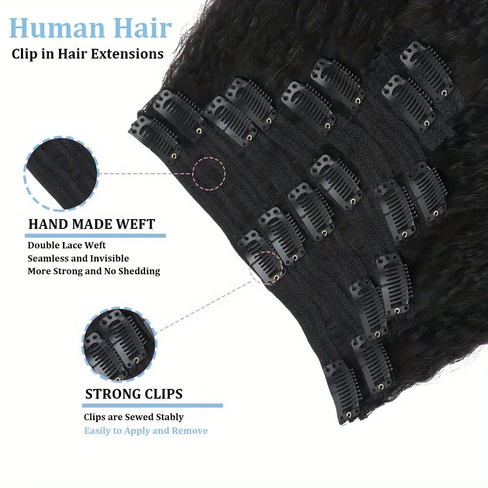 Extensions de cheveux brésiliens Remy à Clip, cheveux crépus lisses, 100% vrais cheveux humains, noi