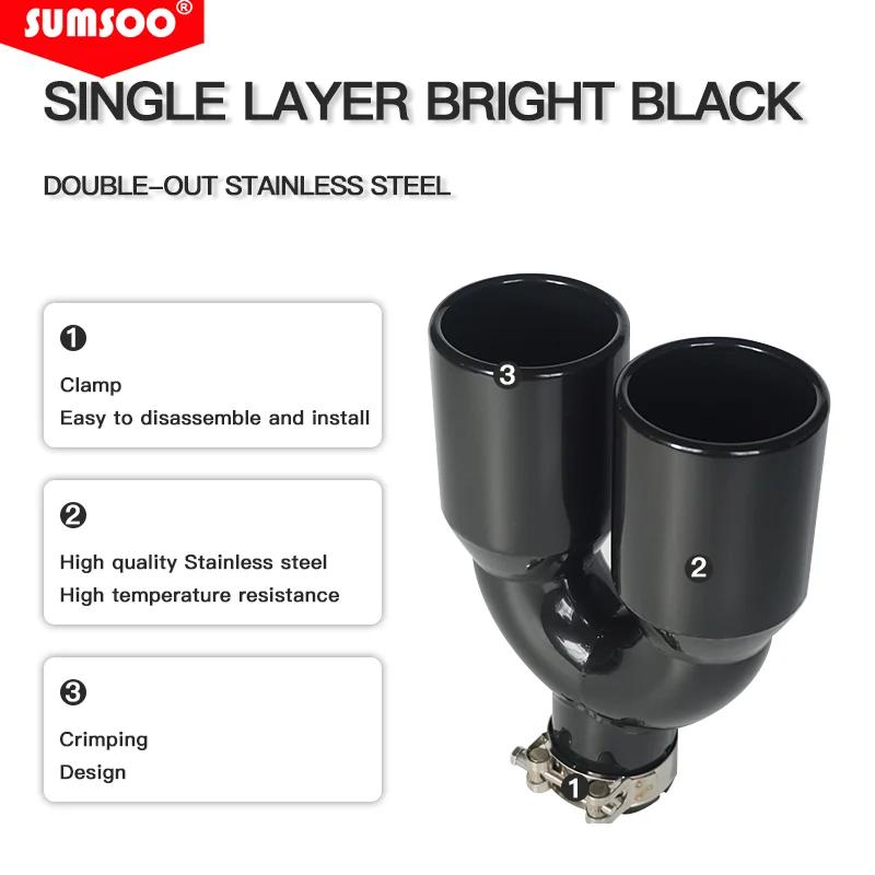 Véritable SUMSOO 1 pièces universel Double pointe d'échappement arrière tuyau d'échappement en acier