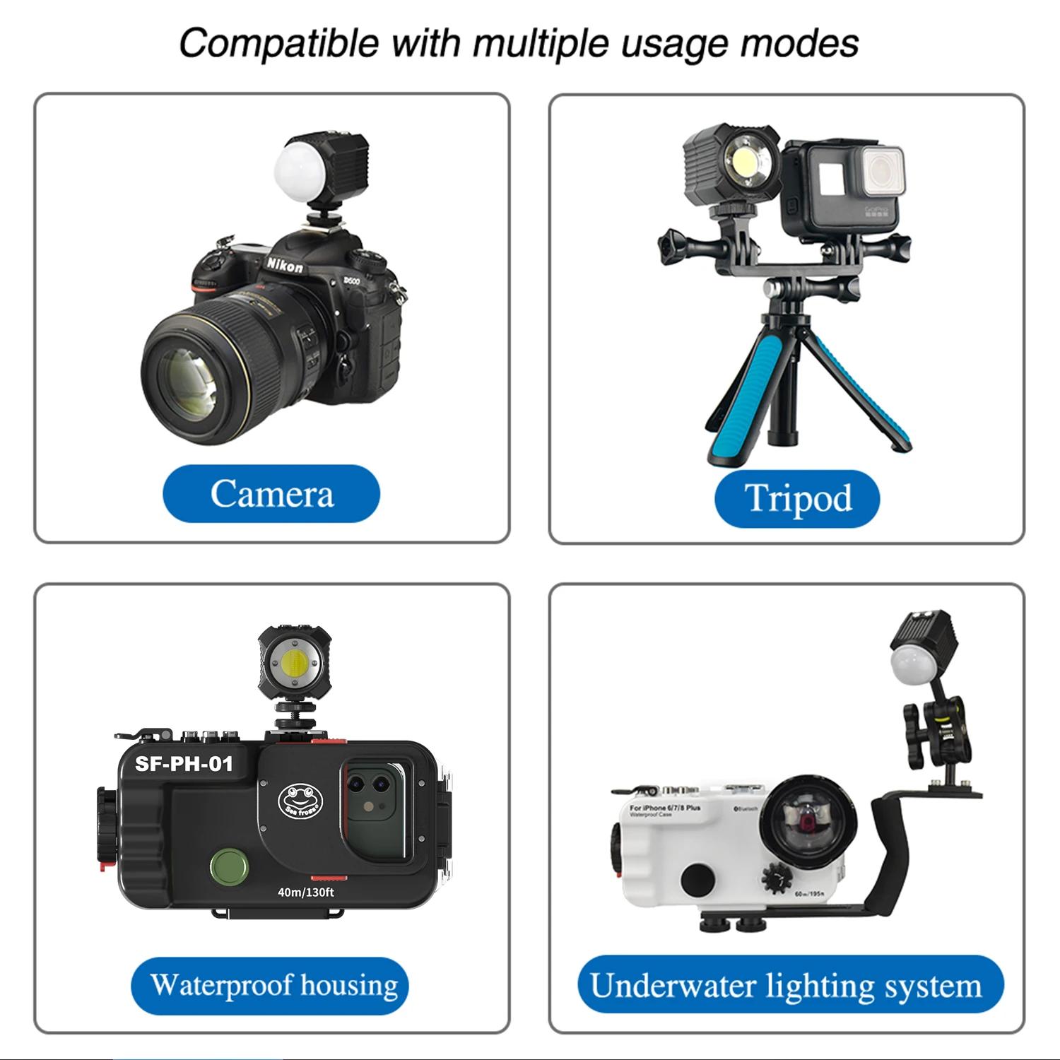 Seafrogs 2000LM Éclairage photo extérieur pour caméra d'action GoPro et téléphone, lumière LED de pl