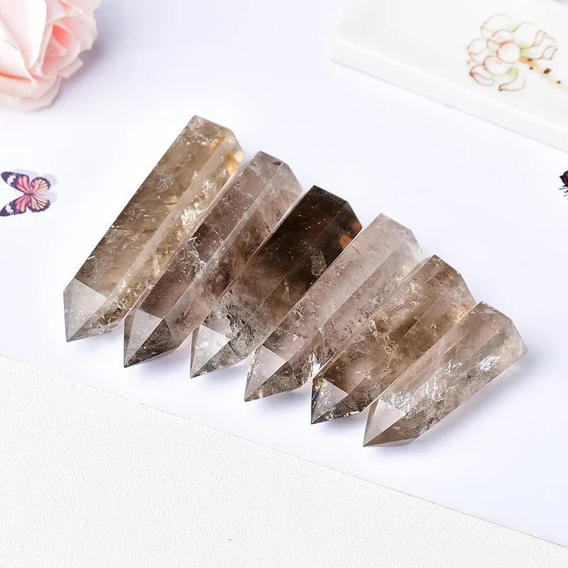 Pierre de guérison Reiki en cristal de Quartz fumé naturel, prismes hexagonaux, baguette d'obélisque