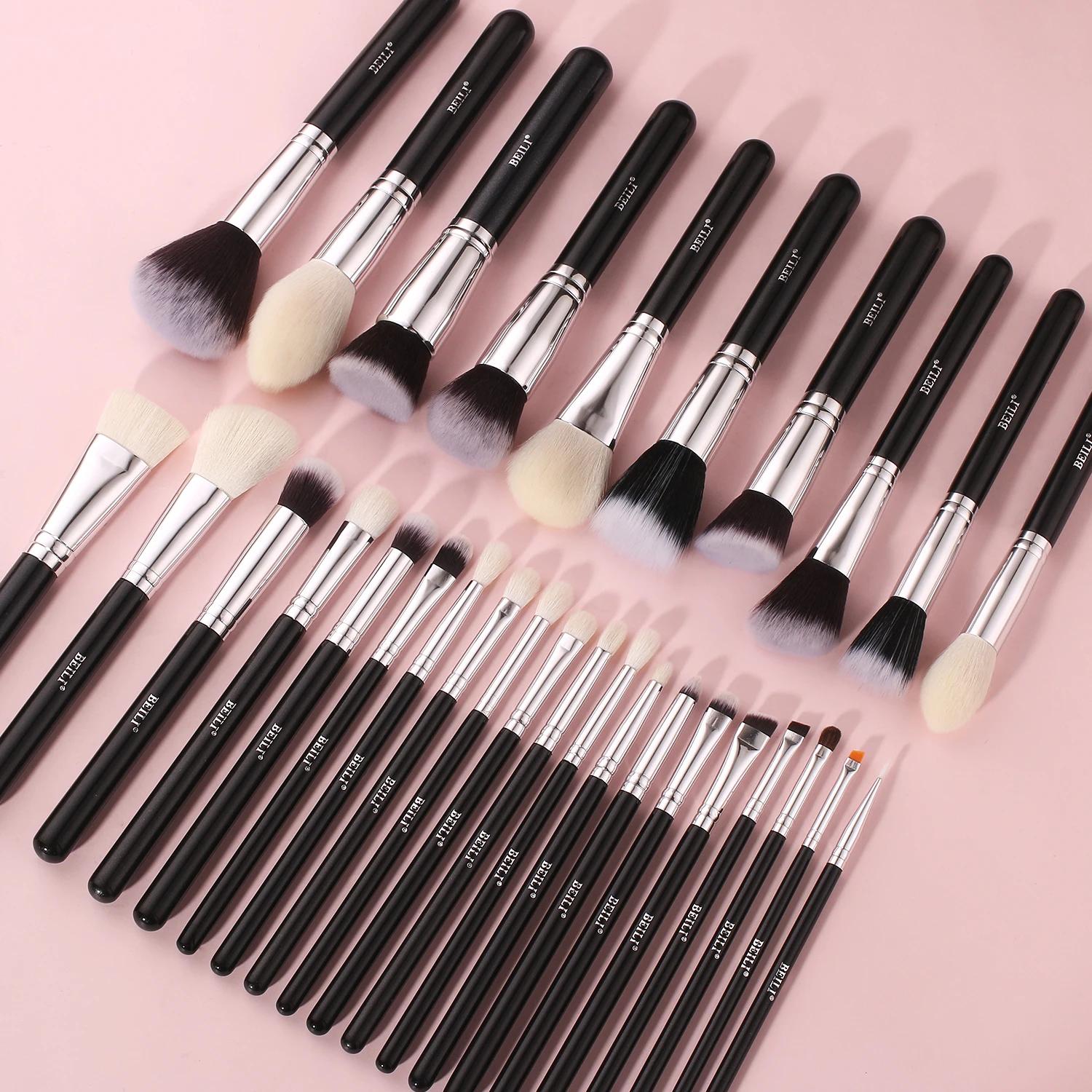 BEILI noir pinceaux maquillage ensemble professionnel naturel chèvre cheveux pinceaux fond de teint