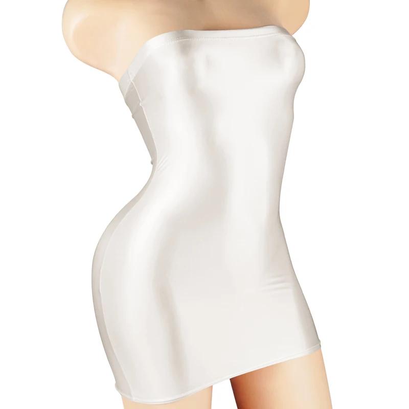 Mini robe sexy en satin huilé, brillante, transparente, micro, à travers la batterie, moulante, cray
