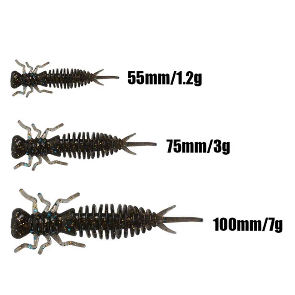 Lot de 10 leurres souples en forme de larve, appâts artificiels en silicone de 5.5cm/7.5cm/10cm, mat