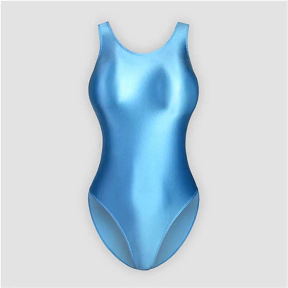 Combinaison de bain une pièce satin brillant - Maillot de bain femme coupe haute soyeux