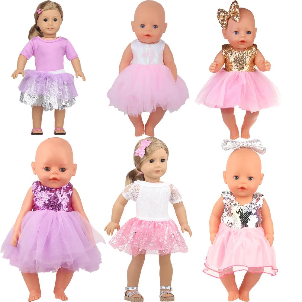 Robe à paillettes, vêtements de poupée pour bébé de 17 pouces et 43cm, jupe brillante pour fête de r