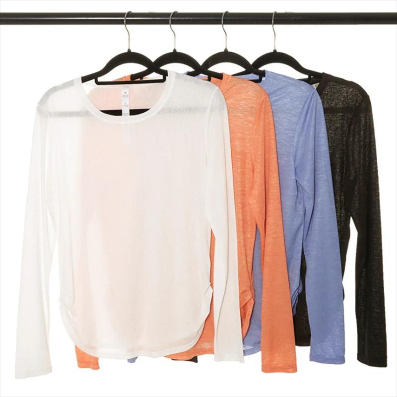 Chemise de Yoga à manches longues pour femmes, plissée sur le côté, ample, haut de gymnastique, resp