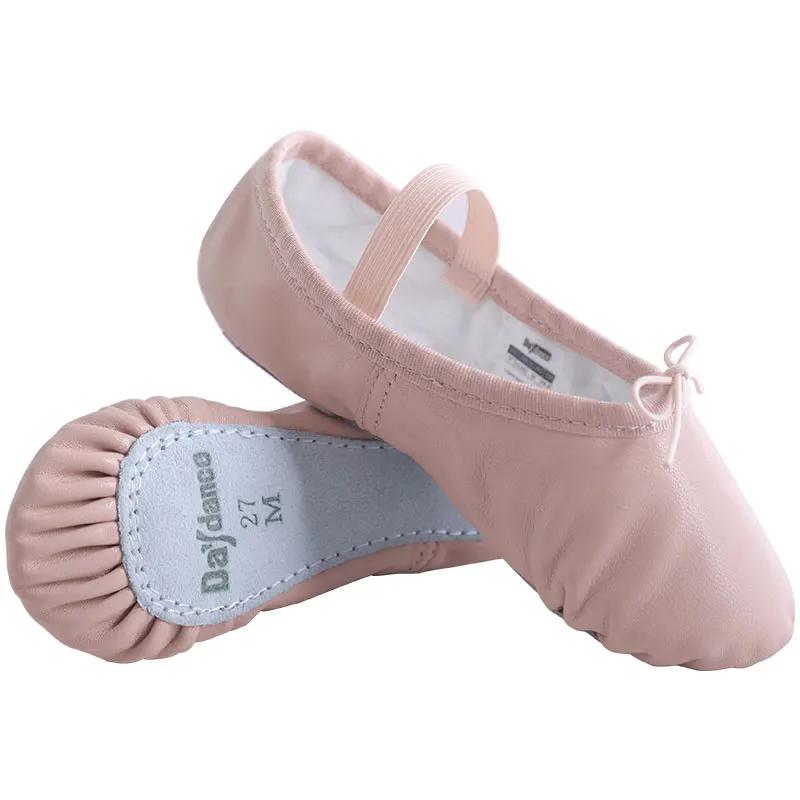 Chaussures de Ballet en cuir véritable, pantoufles de danse, chaussures de gymnastique pour femmes e
