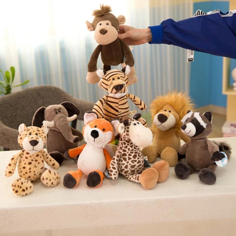 25cm peluche réaliste Lion tigre éléphant singe léopard girafe raton laveur poupée Simulation forêt