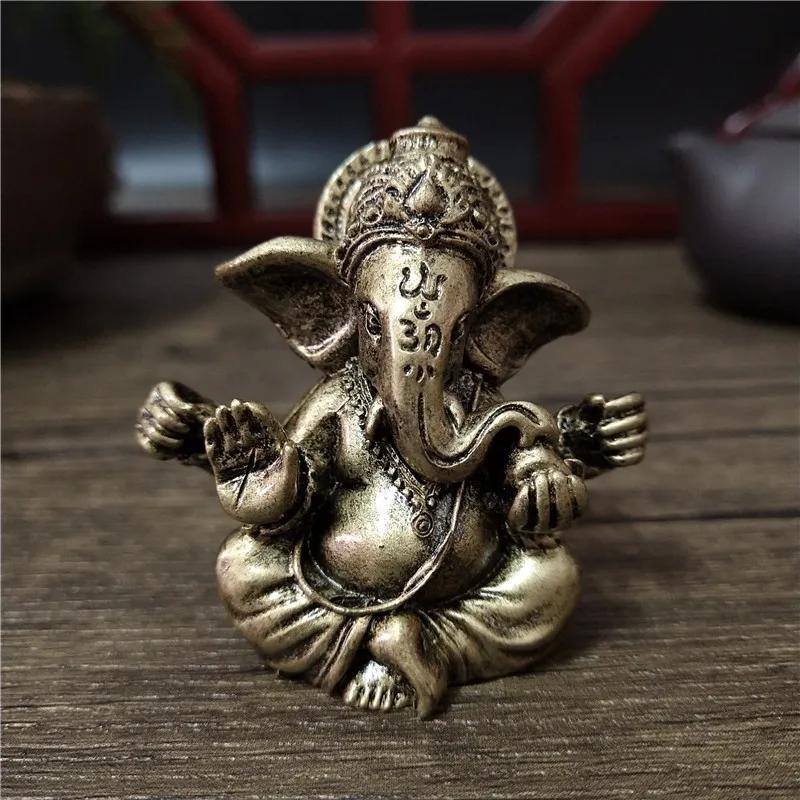 Statue de Lord Ganesha couleur bronze, ornements bouddhistes, sculpture de dieu hindou éléphant, fig