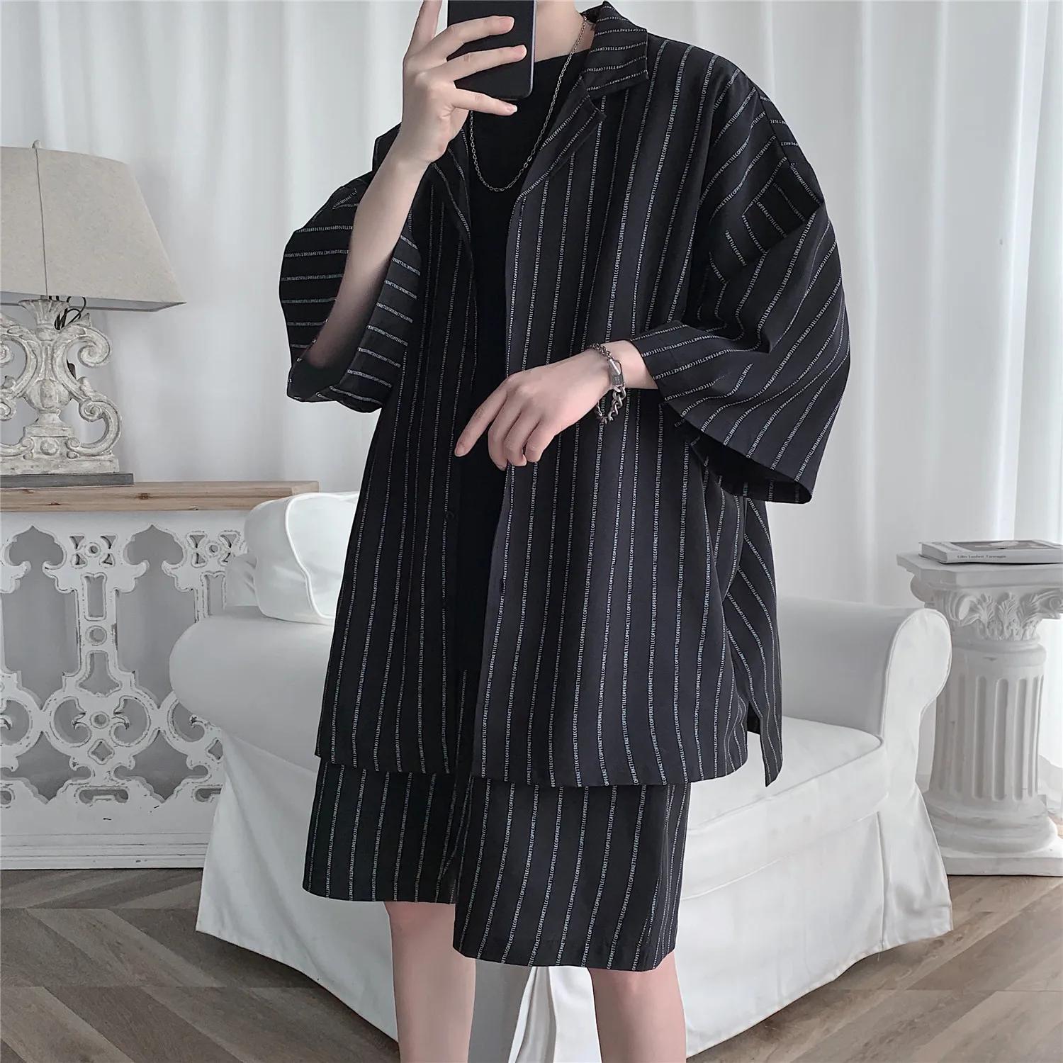 Veste et short de survêtement de Style coréen pour hommes, ensemble 2 pièces, costume de sport à ray