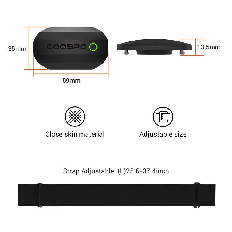 Moniteur fréquence cardiaque COOSPO BLE ANT+ - Ceinture pectorale noire sans fil compatible Wahoo Garmin