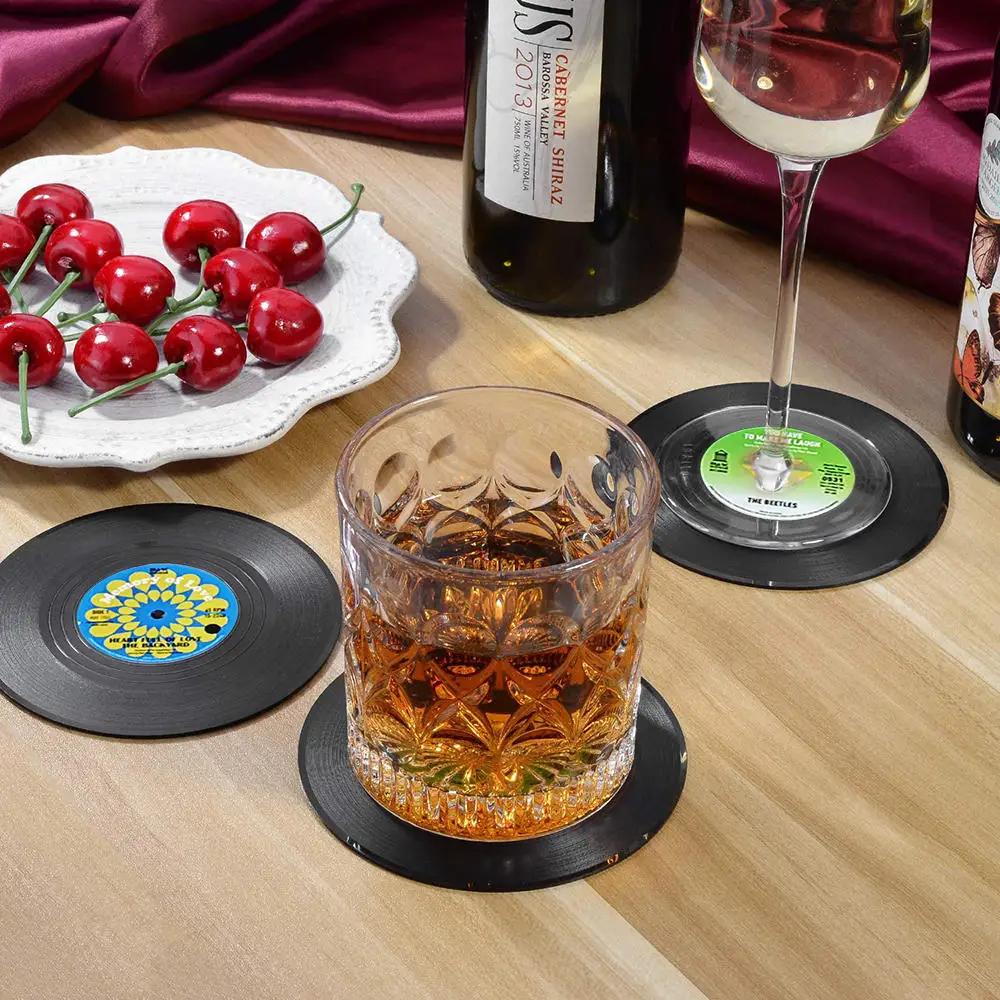Ensemble de 6 sous-verres en vinyle pour boissons, sous-verres de musique avec support pour lecteur