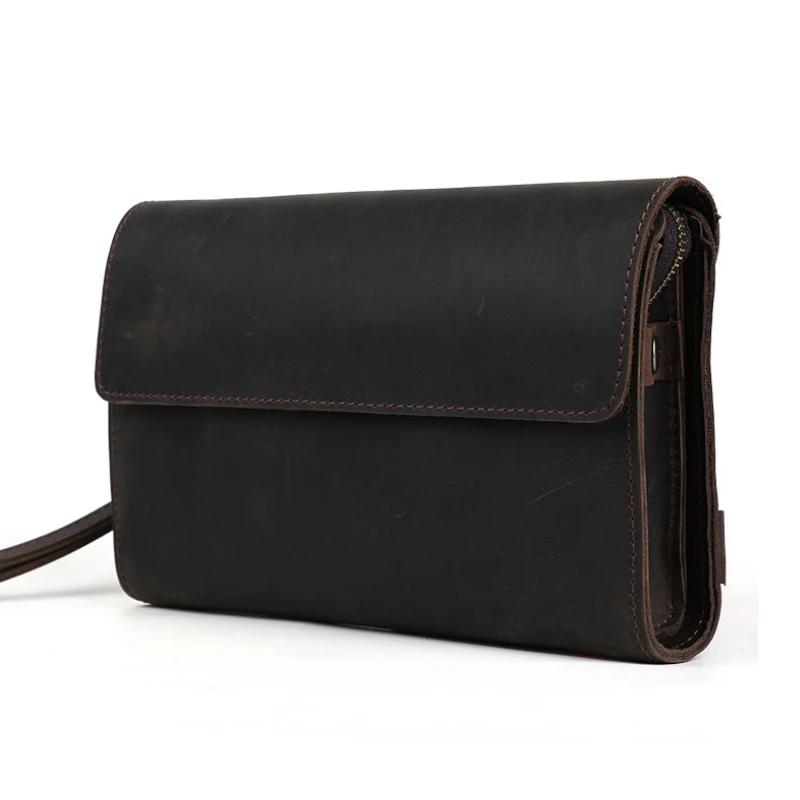 Grand portefeuille en cuir véritable pour homme, pocommuniste de jour, sac à main de style vintage,