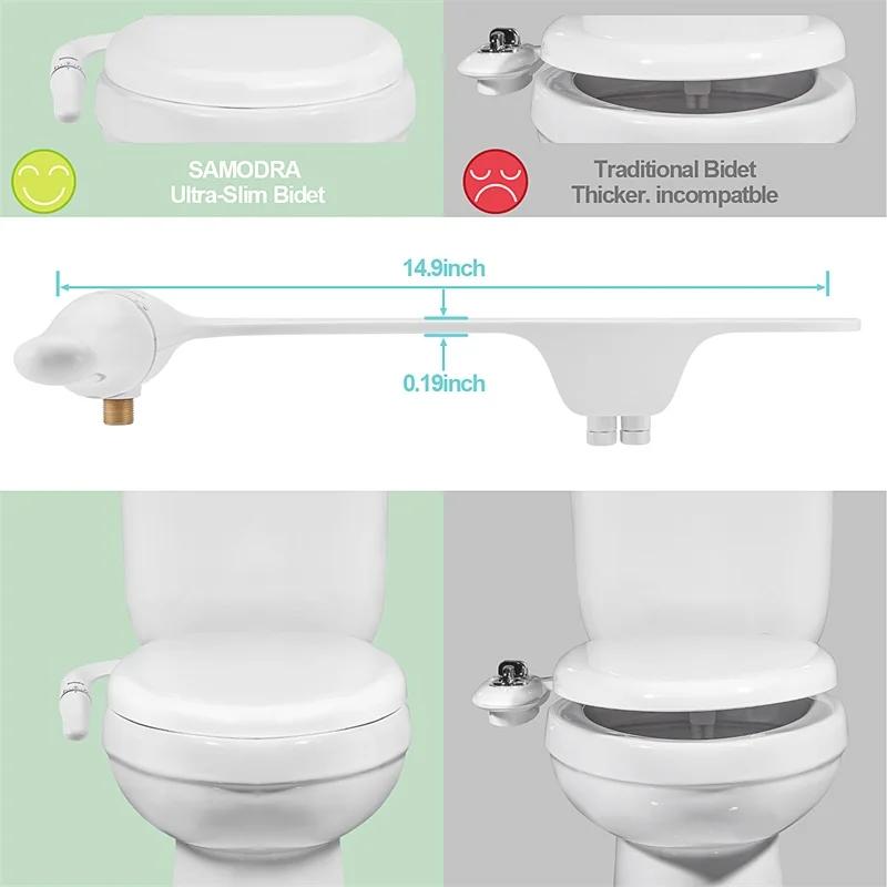 SAMODRA Bidet de toilette Ultra-mince, fixation de siège de toilette avec entrée en laiton, pression