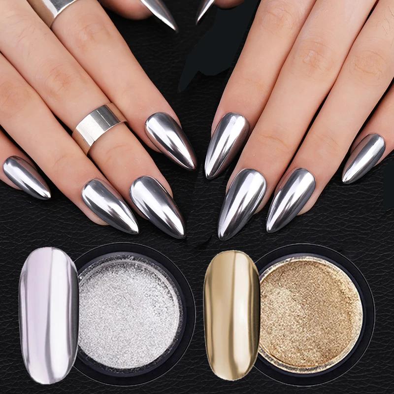 Poudre d'or et d'argent pour Nail Art, paillettes, Rose, champagne, vernis Gel UV, poussière, effet