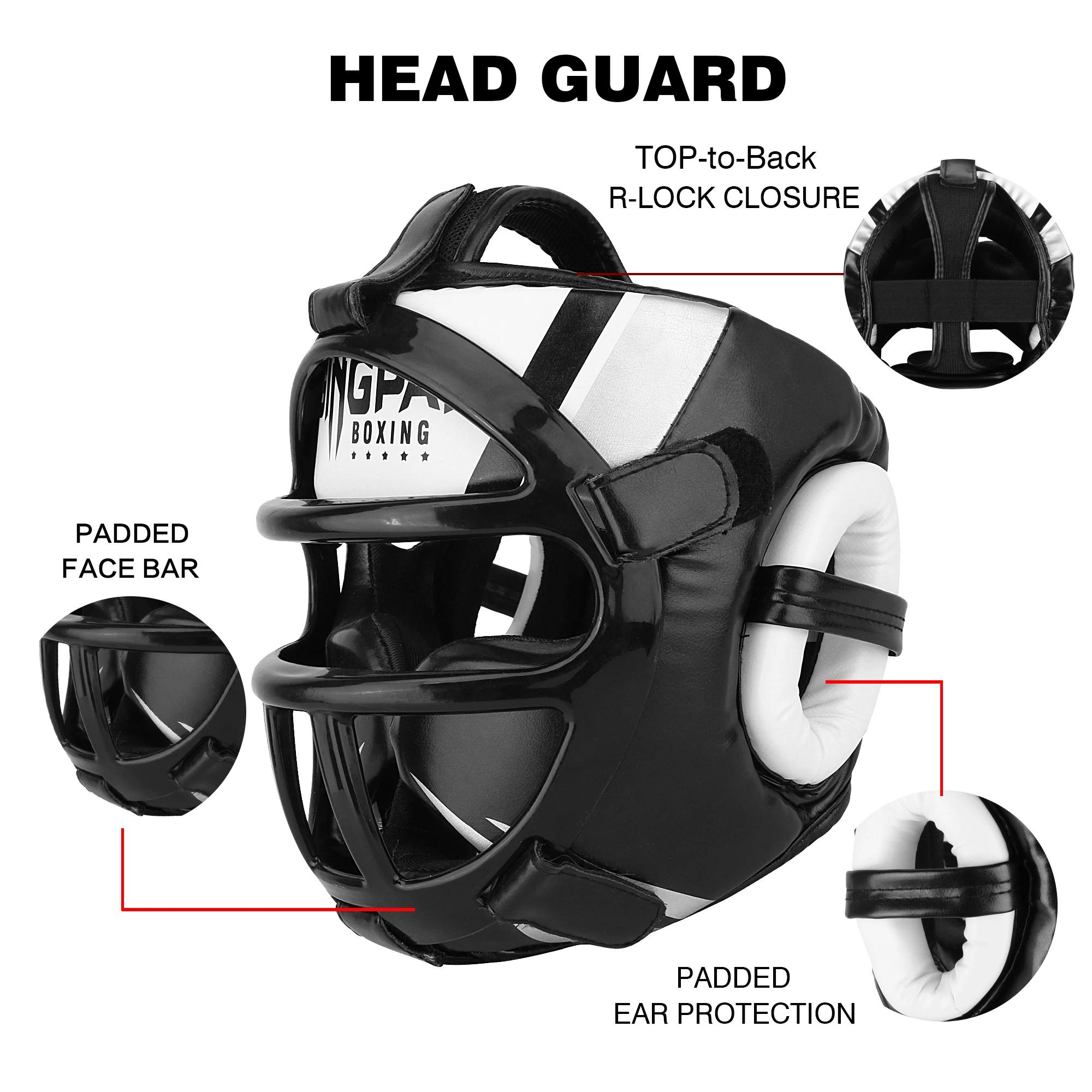 Casque de boxe en cuir PU entièrement couvert pour adultes et enfants, casque de compétition profess