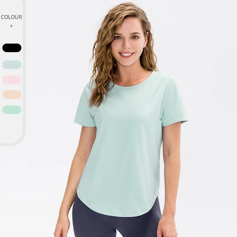 Femmes Yoga haut solide à manches courtes Sport T-Shirt ample Fitness Yoga haut chemise de gymnastiq