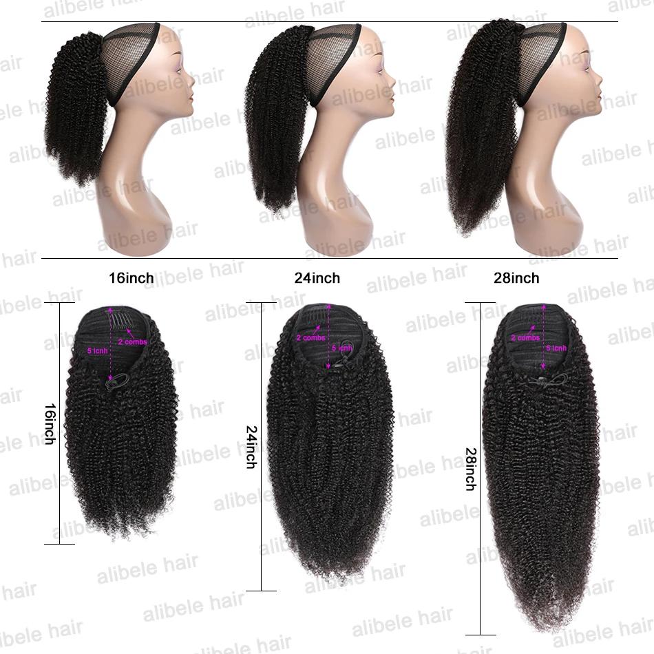 Alibele-Extensions de Cheveux Humains Crépus Bouclés Afro, Queue de Cheval Longue à Clips, 10-28 Pou