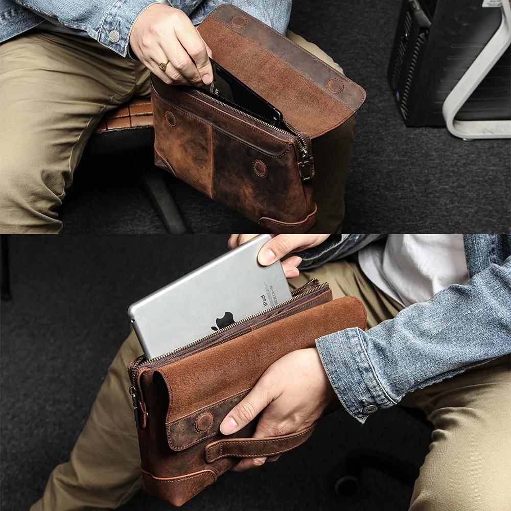 Pochette de luxe en cuir de vache pour hommes, pochette pour iPad Mini 4 5 6, Iphone, portefeuille à