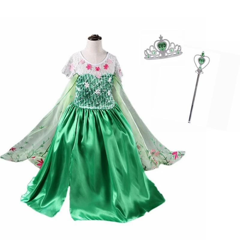 Robe de soirée princesse Elsa pour filles, tenue verte, costume d'anniversaire pour enfants de 3, 4,