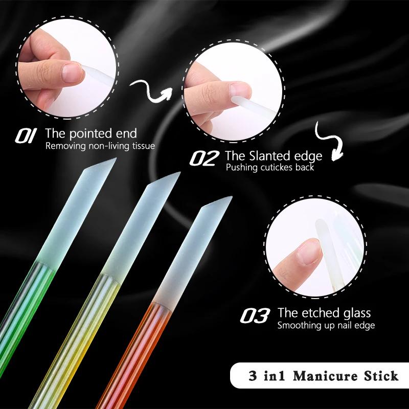 Poussoir à cuticules en verre, bâton de manucure professionnel, limage de précision, dissolvant de c