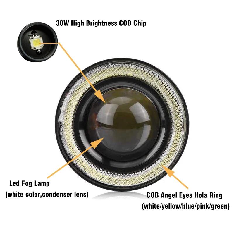 2 pièces 3.0 Angel Eyes antibrouillard 12V universel 2.5 COB LED lampe DRL 3.5 feux de conduite blan
