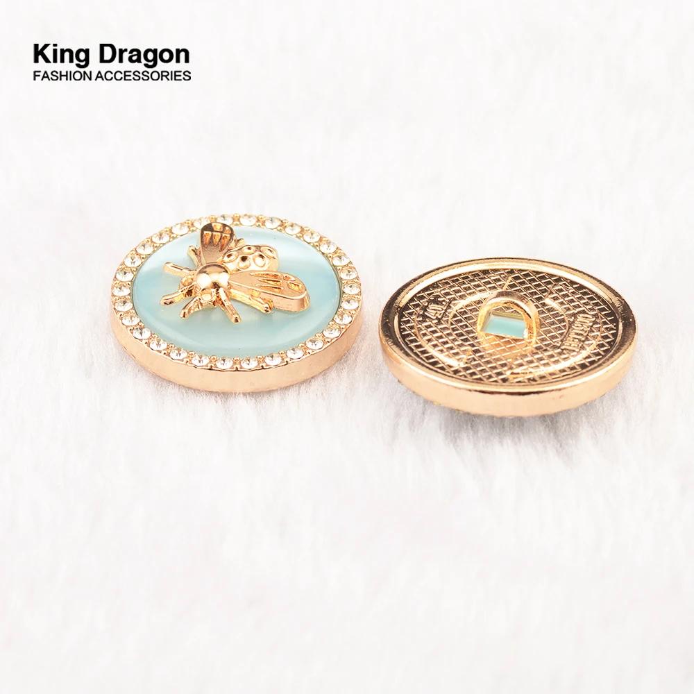 Nouvel Arrivage – Lot de 6 Boutons en Métal Doré avec Strass et Perles Roses et Bleues, Style Abeill