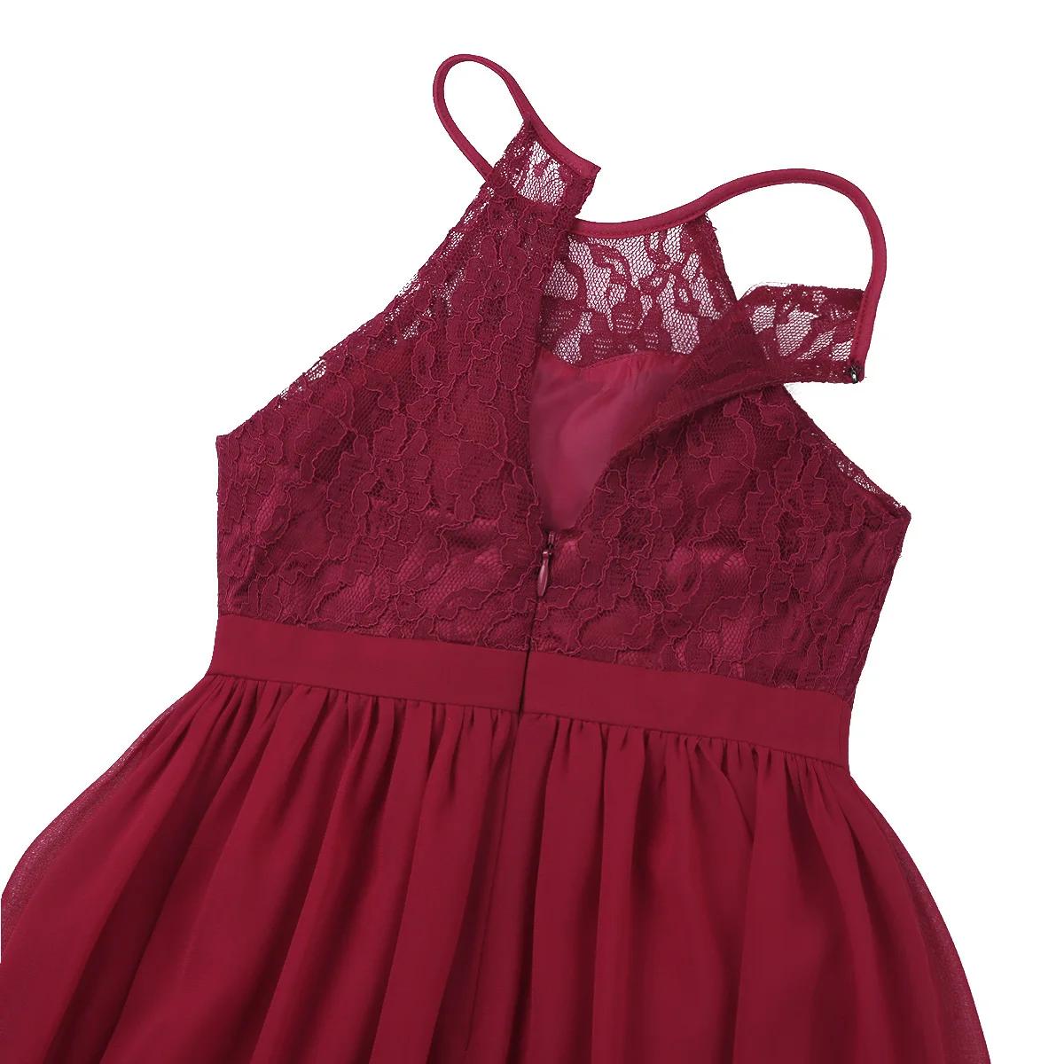 Robe de demoiselle d'honneur en mousseline de soie pour filles, licou en dentelle, princesse, mariag