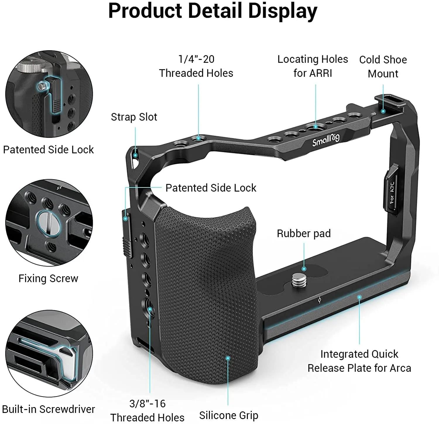 SmallRig Cage complète avec poignée latérale en Silicone pour Sony A7C avec trous de localisation po