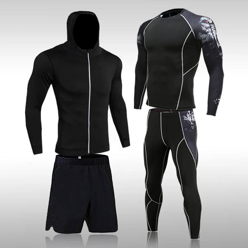 Ensemble compression homme sport running - Collants gymnastique survêtement rashguard training jogging