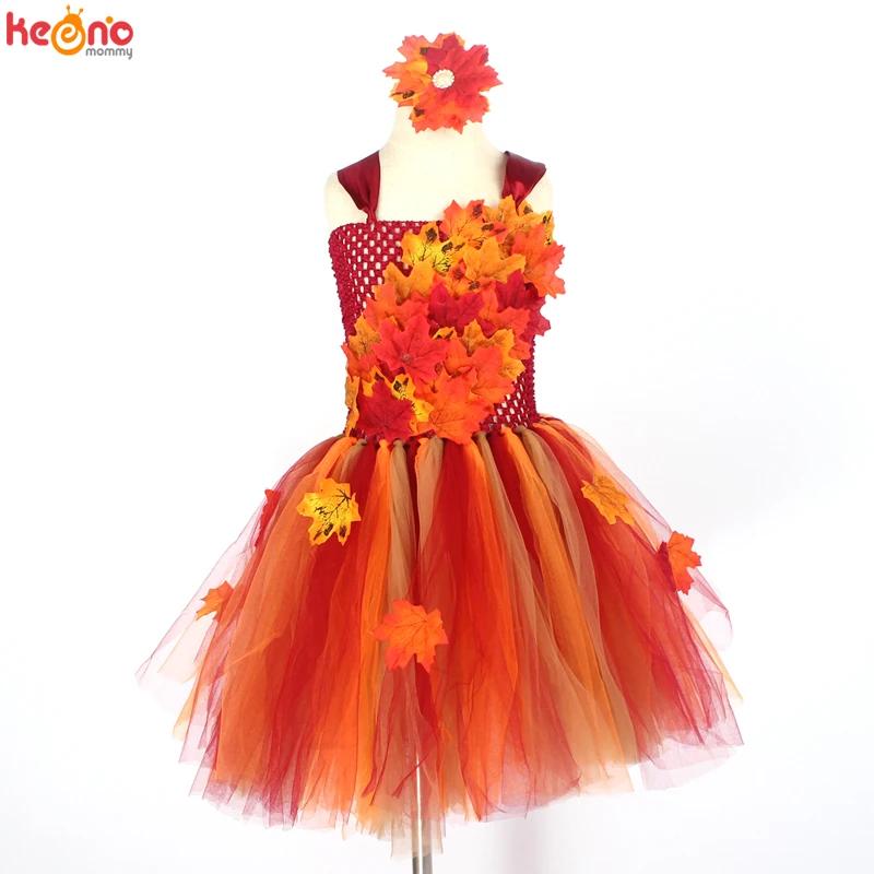 Robe Tutu d'automne pour filles, déguisement de feuilles d'érable pour enfants, Costume fantaisie d'