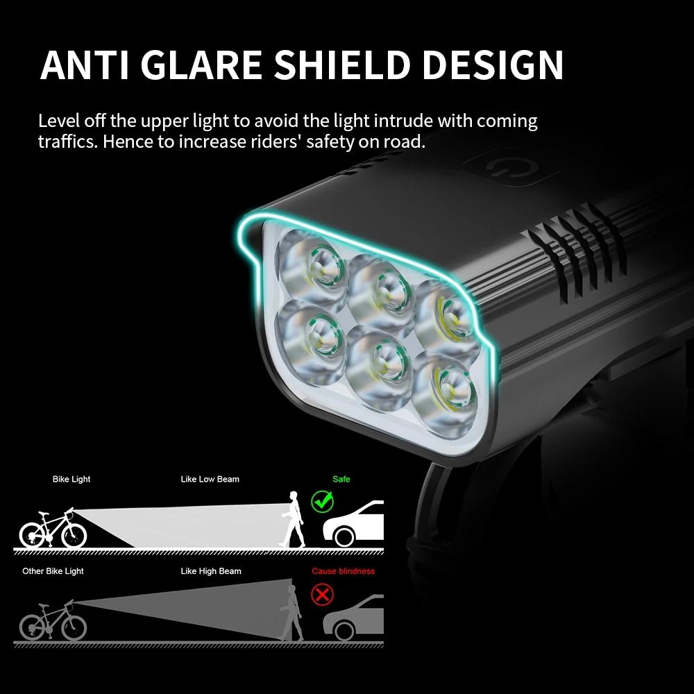 NATFIRE 6 LED lumière de vélo 3600 Lumen lampe de vélo Rechargeable lampe de poche avant et arrière