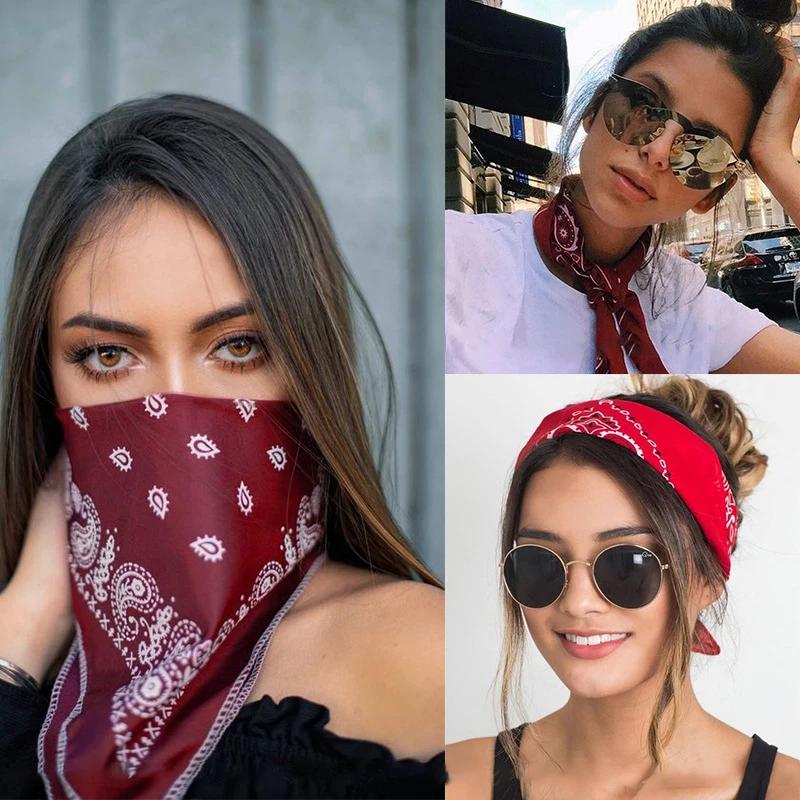 Mode Bandana foulard tête foulards carrés imprimer mouchoir femme homme bandeau de cheveux cou échar