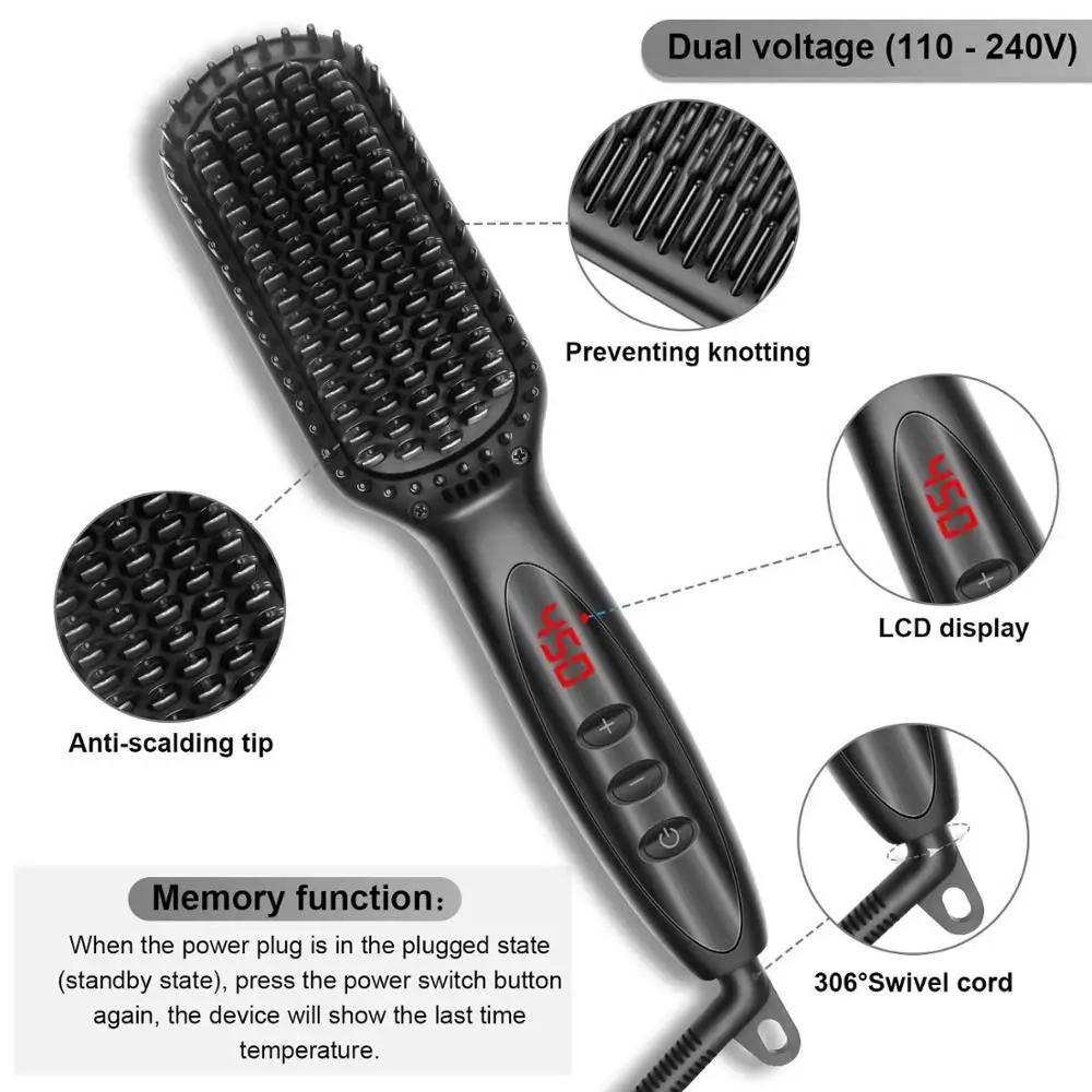 Brosse à cheveux en céramique, peigne chauffant, 230 ℃, Anti-brûlure, affichage Lcd, double tension,
